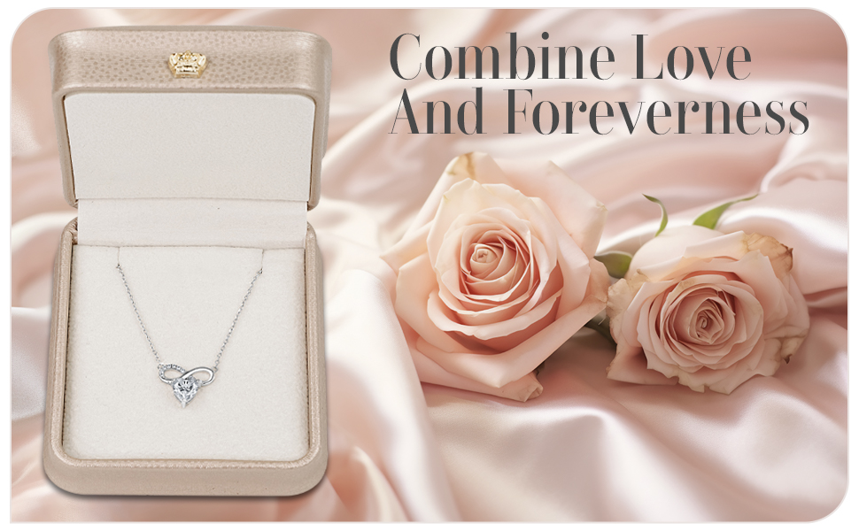 Infinity heart necklace in a jewelry box