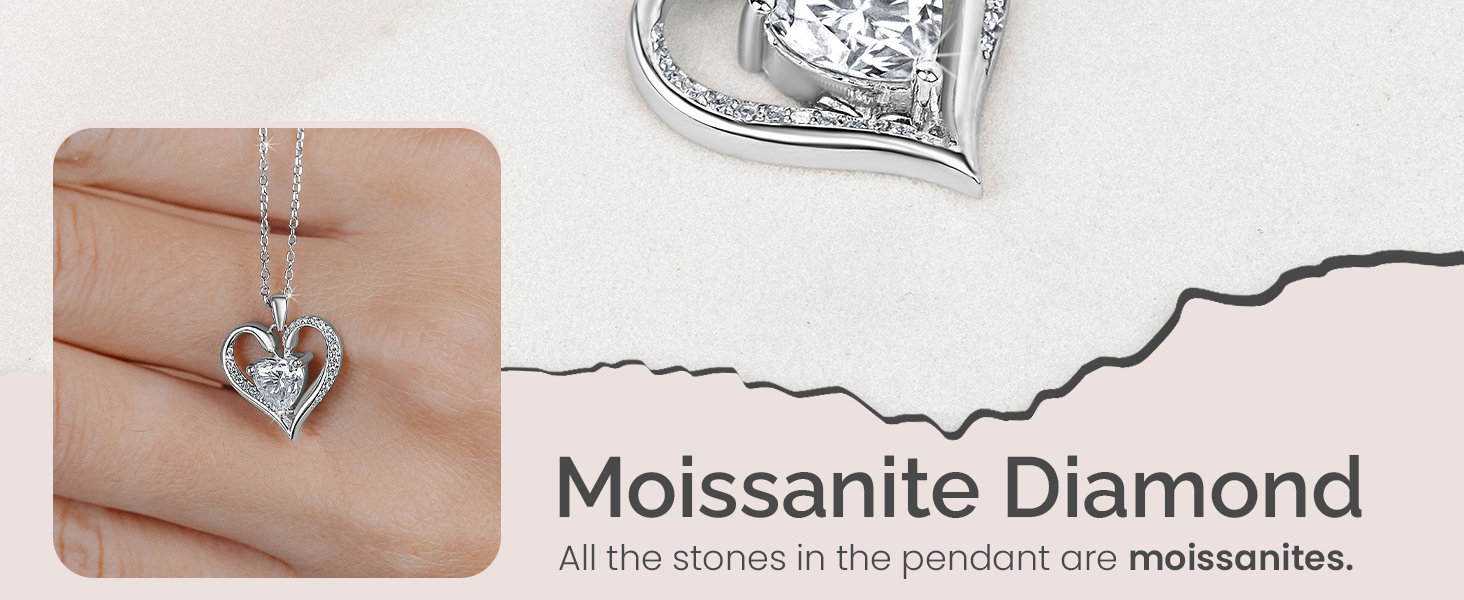 Moissanite heart pendant close-up